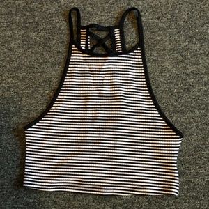 Ribbed Striped Lace-Up Cropped Cami